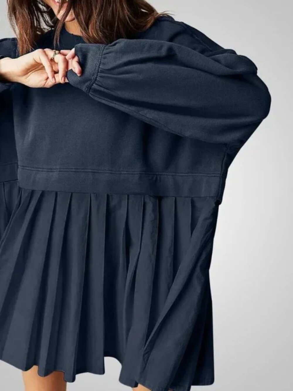 Muted Navy Blue Long Sleeve Sweatshirt Dress - Picture 3 of 5